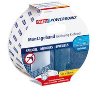 Tesa Powerbond Specchi - Nastro Biadesivo per Specchi - Nastro Adesivo Resistente All'Umidità, Adatto per Docce e Bagni - 5 m x 38 mm
