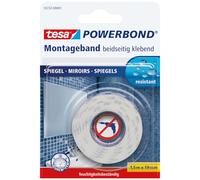 Tesa Powerbond Specchi - Nastro Biadesivo per Specchi - Nastro Adesivo Resistente All'Umidità, Adatto per Docce e Bagni - 1.5 m x 19 mm