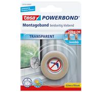 tesa Powerbond TRANSPARENT - Nastro Biadesivo Trasparente - Resistente ai raggi UV, per fissaggio di oggetti in vetro e trasparenti - Regge fino a 2 kg per 10 cm - 1.50 m x 19 mm