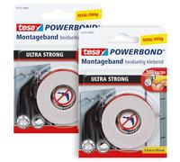 tesa Powerbond ULTRA STRONG in confezione da 2 - Nastro biadesivo extra forte per il montaggio permanente in interni ed esterni - 1,5 m