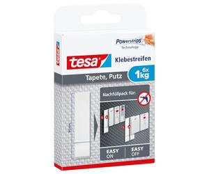 tesa Powerstrips Carta da Parati e Intonaco - 1 kg - Confezione da 6 | Strisce Adesive per Carta da Parati e Intonaco - Ricambi per Chiodi Adesivi tesa - Capacità Massima 1 Kg per Striscia