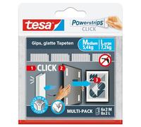 tesa Powerstrips CLICK - 6 x 2 Medium e 8 x 2 Large | Cuscinetti Adesivi a Strappo per Fissare e Rimuovere Cornici e Decorazioni da Parete senza Forare - Sistema a Scatto ON e OFF