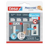 Tesa Powerstrips CLICK - Cuscinetti adesivi per fissare e rimuovere cornici e decorazioni murali senza forare - strisce adesive con sistema ON e OFF Click - Slim - 4 x 2 pezzi