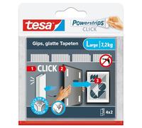 tesa Powerstrips CLICK - Ganci Adesivi per Appendere Cornici e Decorazioni da Parete Senza Forature - Strisce Autoadesive con Sistema di Aggancio e Sgancio ON e OFF - Large - 4 x 2 pezzi