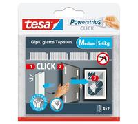 tesa Powerstrips CLICK - Ganci Adesivi per Appendere Cornici e Decorazioni da Parete Senza Forature - Strisce Autoadesive con Sistema di Aggancio e Sgancio ON e OFF - Medium - 4 x 2 pezzi