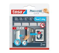 tesa Powerstrips Click - Strisce autoadesive con sistema On & Off Click per il fissaggio di cornici e decorazioni da parete senza fori, misura piccola, 4 x 2 pezzi