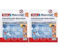 Tesa Powerstrips Deco 5 Ganci Trasparenti + 8 Strisce Biadesive Rimovibili (Confezione da 2)