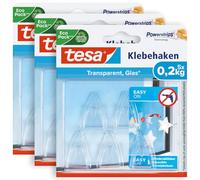 Tesa Powerstrips DECO - Ganci piccoli in confezione da 3 pezzi, per decorazioni su vetro e specchi, fino a 200 g, 3 x 5 ganci, trasparente