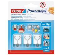 tesa Powerstrips Ganci Adesivi Small - con Ganci in Metallo Rimovibili - Ganci a Muro Riutilizzabili per Bagno e Cucina - Montaggio senza Forare - Bianco - 3 Ganci, 4 Powerstrips