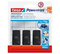 Tesa Powerstrips - Ganci autoadesivi per piastrelle, vetro, plastica e altre superfici, 3 pezzi, per piastrelle, vetro, plastica e altre superfici, tenuta forte, fino a 1 kg, colore: nero