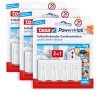 tesa Powerstrips - Ganci per tende Vario, in confezione da 3 pezzi, autoadesivi di Tesa, rimovibili e riutilizzabili, portata fino a 1 kg, 3 x 4 pezzi