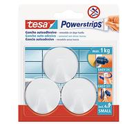 Tesa Powerstrips Ganci Small Circulo - Gancio Adesivo Rimovibile per Vetro, Piastrelle, Legno, Plastica e Altre Superfici - Impermeabile - Bianco - Forte Tenuta fino a 1 kg