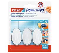Tesa Powerstrips Ganci Small Ovali - Gancio Adesivo Rimovibile per Vetro, Piastrelle, Legno, Plastica e Altre Superfici - Impermeabile - Bianco - Forte Tenuta fino a 1 kg