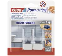tesa 58811-00000-00 Powerstrips, Trasparenti/Bianchi, per Max. 1 kg, Confezione da 2 Ganci