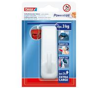 tesa Powerstrips Gancio Adesivo XL Rettangolare - Ganci Autoadesivi con Tenuta Extraforte - Ganci a Muro Riutilizzabili per Bagno e Cucina - Montaggio senza Forare - Bianco - 1 Gancio, 3 Powerstrips