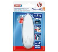 Tesa Powerstrips - Gancio autoadesivo XL da parete, ovale, con tenuta extra forte, montaggio senza trapano, riutilizzabile, per bagno o cucina, colore: bianco, 1 gancio, 3 Powerstrips XL