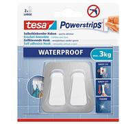 tesa Powerstrips Gancio Doppio Impermeabile, Metallo e Plastica - Max 3 Kg | Gancio da Parete Autoadesivo e Resistente all'Acqua, in Acciaio Inox e Plastica - Per Ambienti Umidi, Piastrelle e Vetro
