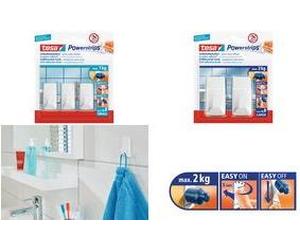 tesa Powerstrips gancio GRANDE rettangolo bianco in plastica di alta qualità utilizzabile più volte - 1 pezzo (58272-00000-00)