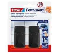 Tesa Powerstrips Gancio Rettangolare Grande - 2 x strisce autoadesive - Per legno, vetro, plastica e altri materiali - 2 kg di portata - Nero