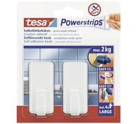 Tesa Powerstrips Hook Large CLASSIC - Gancio da parete autoadesivo per vetro, piastrelle, legno, plastica e altre superfici - Bianco | 2 cm X 5 cm