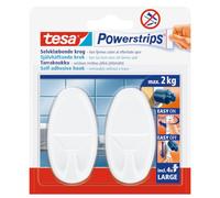 Tesa Powerstrips Hooks Large Oval White, 3 x 12 x Cm, Bianco | 2 Ganci da Parete Autoadesivi in Plastica - per Vetro, Piastrelle, Legno, Plastica e Altre Superfici