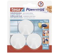 Tesa Powerstrips Hooks Small Round, Bianco | 3 Ganci da Parete Autoadesivi in Plastica - per Vetro, Piastrelle, Legno, Plastica e Altre Superfici