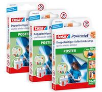 tesa Powerstrips POSTER - 3 Confezioni da 20 Nastri Biadesivi | Confezione da 3 Strisce Adesive per Poster e Manifesti - Poster Strips con una Capacità Massima 200 g