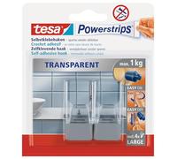 Tesa Powerstrips Set Di Ganci Adesivi Fino a 1kg, Trasparente, 2 x 5 cm + 4 Strisce Grandi Trasparenti/Chrome