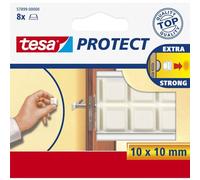 tesa Protect - Paracolpi - 8 Pezzi - 10 mm x 10 mm - Bianco | Paracolpi Quadrato per Porte e Oggetti Mobili - Protegge Pareti e Mobili dai Danni