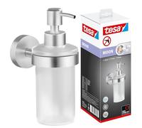 tesa Set Dispenser per Sapone MOON - 200 ml - 70 mm x 109 mm x 156 mm | Distributore di Sapone Liquido da Muro - Vetro Satinato, Effetto Acciaio Inossidabile - Soluzione Adesiva Inclusa