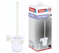 tesa Set Scopino per WC MOON WHITE - 112 mm x 379 mm x 145 mm | Spazzola per WC con Supporto da Attaccare al Muro - Vetro Satinato e Metallo Verniciato a Polvere - Soluzione Adesiva Inclusa