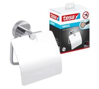 Tesa Smooz Portarotolo Wc con Coperchio - Porta Carta Igienica Adesivo in Metallo Cromato Lucido senza Perforazione, per Bagni - Colla Rimovibile Inclusa