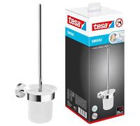 tesa SMOOZ Portascopino WC - Scopino di Alta Qualità con Portascopino in Vetro Smerigliato - Colla Rimovibile Inclusa
