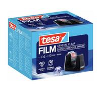 tesafilm Easy Cut Smart Dispenser per Nastro Adesivo - Dispenser compatto da scrivania con stop pad - Incluso di rotolo adesivo tesafilm Crystal Clear 10 m x 15 mm - Colore: Nero