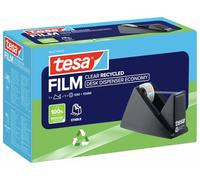 tesa Srotolatore ECONOMY RECYCLED con 1 Rotolo di tesafilm Clear Recycled | Distributore Resistente con Nastro Adesivo Incluso da 10 m x 15 mm - Set con Distributore, Pratico per l'Ufficio e la Casa