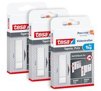 tesa Strisce adesive per carta da parati e intonaco, in confezione da 3 pezzi - Strisce adesive per unghie carta da parati e intonaco - 1 kg di potenza per striscia - 3 x 6 strisce