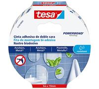 Tesa Te77745-00001-00 Nastro Biadesivo per Fissaggio su Piastrelle e Metallo Tesa Powerbond Resistente all'Umidità, 5M X 19 mm, Bianco