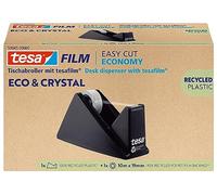 Tesa tesafilm nastro adesivo eco & crystal - Nastro adesivo trasparente in PET riprocessato - universale, extra forte - Incluso robusto dispenser nastro adesivo - 1 rotolo da 10 m x 19 mm