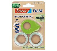 Tesa tesafilm nastro adesivo eco & crystal - nastro adesivo trasparente in PET riprocessato - universale, extra forte - 2 rotoli di nastro adesivo per decorazioni e imballaggio da 10 m x 19 mm