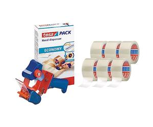 Tesa tesapack 64014 PP Nastro Adesivo Trasparente, Resistente all'Invecchiamento e allo Strappo, Silenzioso e Fortemente Adesivo & 06300-00001-00 pack Dispenser Economy Tendinastro