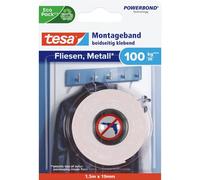 tesa Powerbond nastro di montaggio per piastrelle e metallo Extra forte, con una forza di tenuta fino a 100 kg per metro - nastro di montaggio biadesivo per superfici lisce - 1,5 m x 19 mm