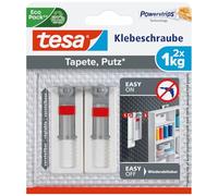 tesa Vite Adesiva Regolabile, Carta da Parati e Intonaco - Confezione da 2 | Supporto da Parete Autoadesivo e Regolabile in Altezza per Superfici Strutturate e Solide - 1 kg