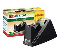 tesafilm Easy Cut Economy Dispenser per Nastro Adesivo ecoLogo, Dispenser da scrivania, Incluso di rotolo adesivo tesafilm Eco & Clear 10 m x 15 mm, Colore: Nero
