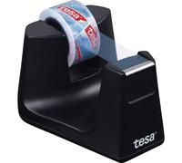 tesafilm Easy Cut Smart Dispenser per Nastro Adesivo - Dispenser compatto da scrivania con stop pad - Incluso di rotolo adesivo tesafilm Crystal Clear 10 m x 15 mm - Colore: Nero