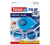 tesafilm - Porta nastro adesivo con 2 ricariche da 19 mm x 10 m, trasparente, disponibile in rosa, blu o giallo, 2 Pezzi