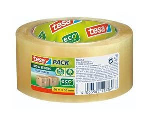 tesapack Bio & Strong - Nastro adesivo forte per pacchi - Materiale biologico al 98% - Sostenibile e riciclabile - Trasparente - 66 m x 50 mm