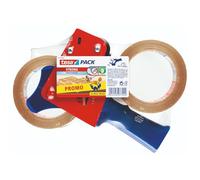 tesapack Set Dispenser Manuale con 2 Rotoli tesapack Strong Trasparenti, Dispenser Professionale in Metallo e Plastica, Nastro Adesivo Forte da Imballaggio 66 m x 50 mm