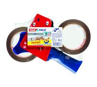 tesapack Srotolatore per Nastro Adesivo Extra Strong - Con 2 Nastri in PVC | Srotolatore per Nastro da Imballaggio e 2 Rotoli di Nastro Marrone, 66 m x 50 mm - Per Pacchi Pesanti