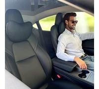 TESBEAUTY Cuscino poggiatesta auto aggiornato 2 confezioni in vera pelle nappa cuscino per collo auto Tesla Model Y Model 3 Model X Model S Universal Fit Neck Support Cushion Black