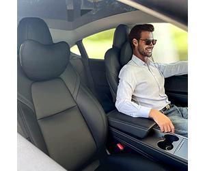 TESBEAUTY Cuscino poggiatesta auto aggiornato 2 confezioni in vera pelle nappa cuscino per collo auto Tesla Model Y Model 3 Model X Model S Universal Fit Neck Support Cushion Black